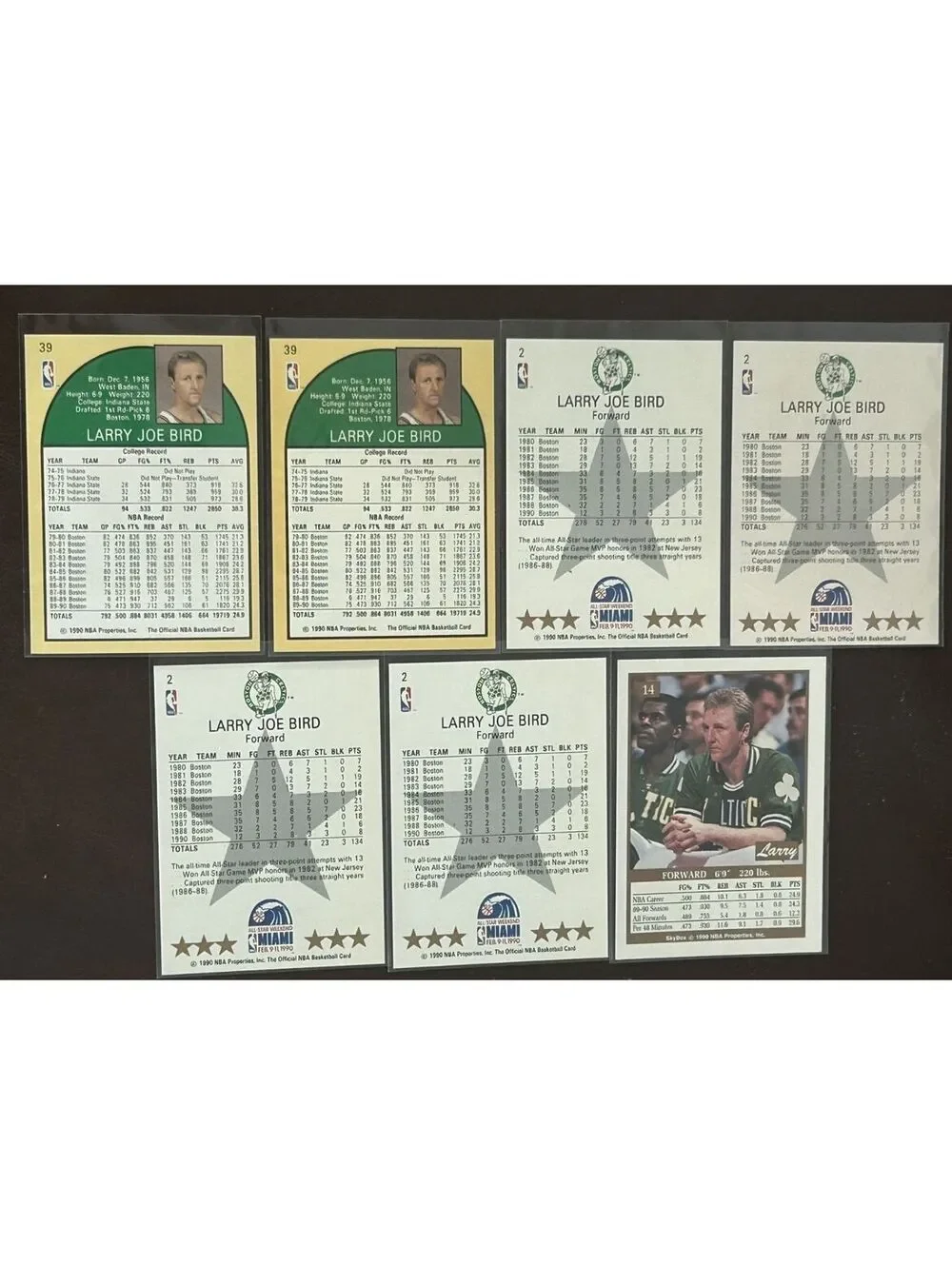 HOF LARRY BIRD VINTAGE COLLECTION NEAR MINT 7 NBA CARD LOT 1990 HOOPS & SKYBOX